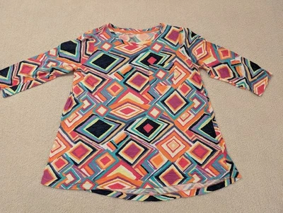 Blusa Westbound Rosa Colorido Patrón Geométrico Manga 3/4 Talla L Para Mujer Foto 1 de 4