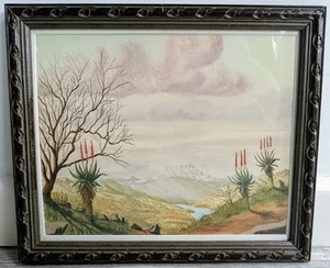South Africa Exotic Landscape Watercolour Painting by Ken Aitken Signed Framed - Picture 1 of 6