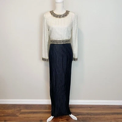 Vestido de Colección George F Couture Mezcla de Seda Griego Plisado Vidrio Cuentas Talla 6 Foto 1 de 4