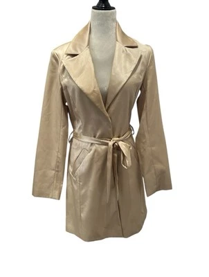 Chaqueta Wet Seal Light Años 2000 Beige Sedoso Babydoll McBling Y2K MIDI Gabardina Foto 1 de 4