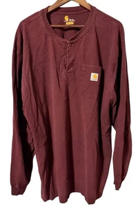 Carhartt Mens 3 Button Henley Tee Shirt Long Sleeve 2XLT Original Fit Cotton - Picture 1 of 4