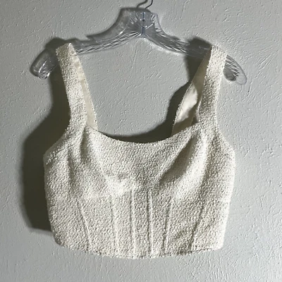 Top Mujer H&M Mediano M Marfil Textura Deshuesado Forrado Cremallera Recortada Festival LEER Foto 1 de 4
