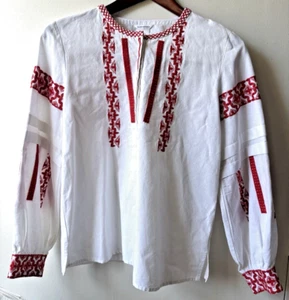 Club Monaco bestickte Tunika weiß/rot Bauernbluse Größe XS Baumwollmischung gebraucht, in einwandfreiem Zustand - Bild 1 von 7