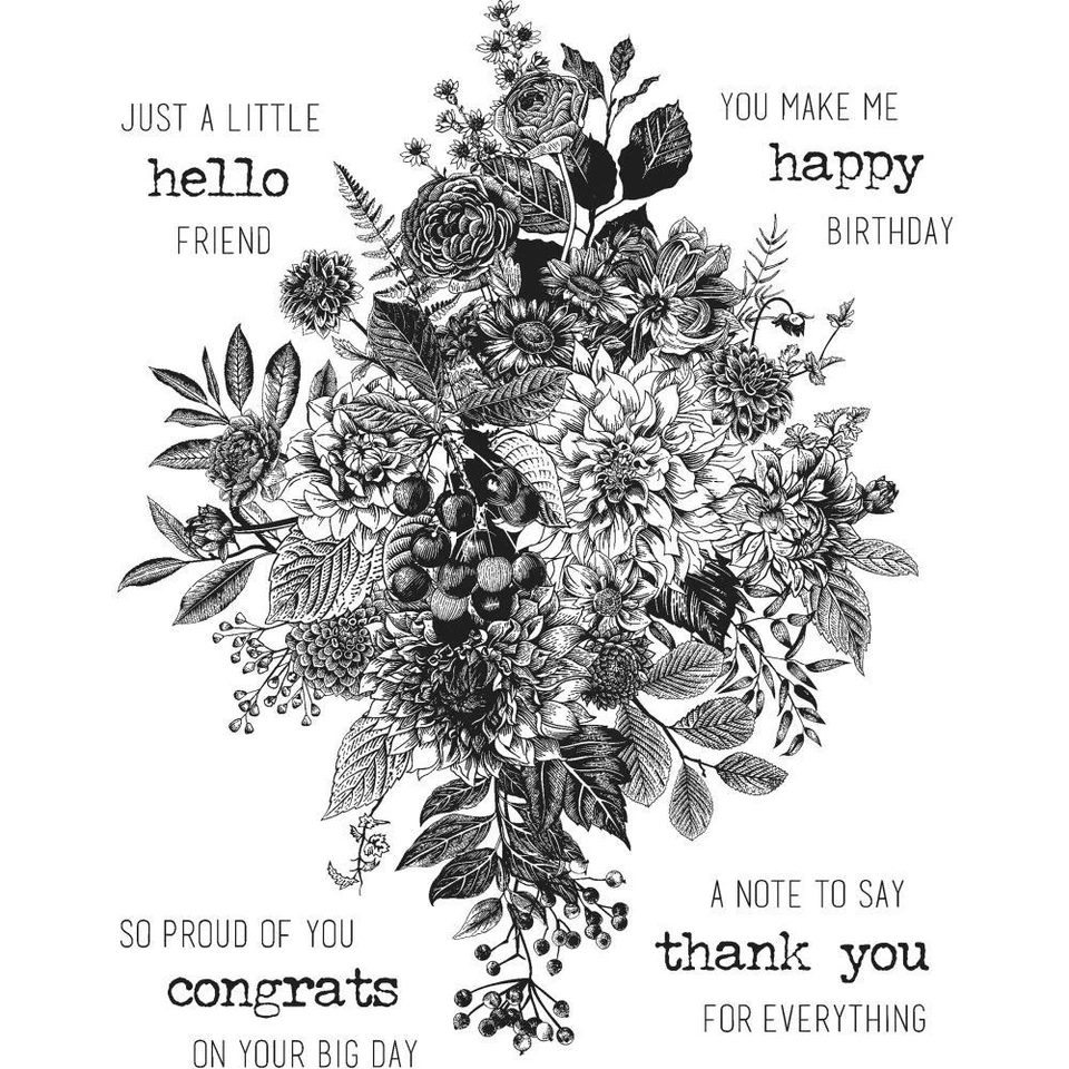 Tim Holtz Stampers Anonymous "GLORIOUS BOUQUET" Conjunto de Selos Adesivos com Bloco de Grade - Imagem 1 de 1