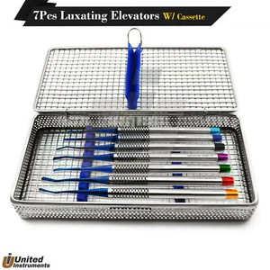 Set Of 7 Dental PDL Elevators Luxating Periotome Micro Serrated With Mesh Box - Picture 1 of 9