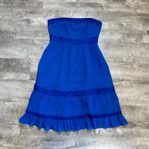 Anthropologie MOULINETTE SOEURS royalblau trägerloses 100 % Seide Kleid Größe 4 - Bild 1 von 7