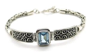 Bohemian 925 Sterling Silver Byzantine Chain Link & Blue Stone Toggle Bracelet - Picture 1 of 7