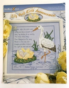 Stitch World Counted Cross Stitch Pattern LILY POND BIRTH ANNOUNCEMENT Stork - Picture 1 of 1
