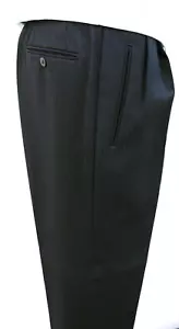 BLACK MASONIC TROUSER HERRINGBONE WEDDING FORMAL PANTS 100% WOOL EX HIRE MENS - Picture 1 of 4