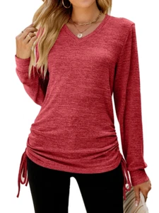 S-XXL Long Sleeve V-Neck Pleated Lightweight Sweatshirt - Casual Wear For Women - Picture 1 of 14
