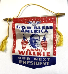 Bandera God Bless American Wendell Willkie Our Next President 1940 5 x 6" - Imagen 1 de 7