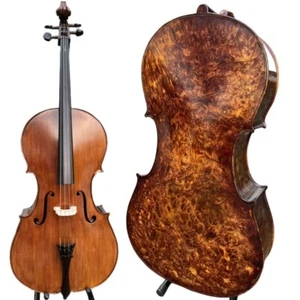 Violoncello occhio di uccello marrone legno di acero, misura completa 4/4, tono profondo grande #15715 - Foto 1 di 13