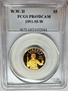 EXQUISITE 1991-1995-W $5 GOLD WORLD WAR II COMMEMORATIVE PCGS PR69 DCAM - Picture 1 of 2