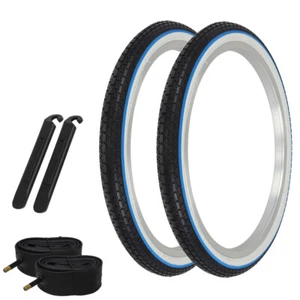 2 BLUE LINE OG LOWRIDER 20 X 1.75 TIRES BRICK TREAD W/TUBES & PRY LEVERS. - Picture 1 of 1