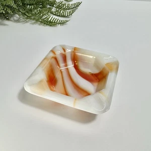 Akro Agate Glowy Orange White Slag Square Ashtray 3", Manganese + Cadmium - Picture 1 of 12