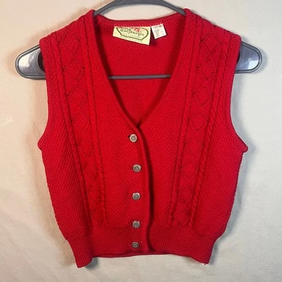 Vintage Orig. Salzburger Red Wool Knit Button Vest Made in Austria Kids Year 6 - Image 1 of 4