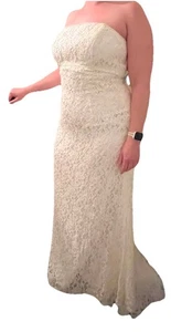 Elfenbein Spitze Perlen Brautkleid trägerlos formell Brautkleid Gr. 16 UVP 499 $ Ret - Bild 1 von 9