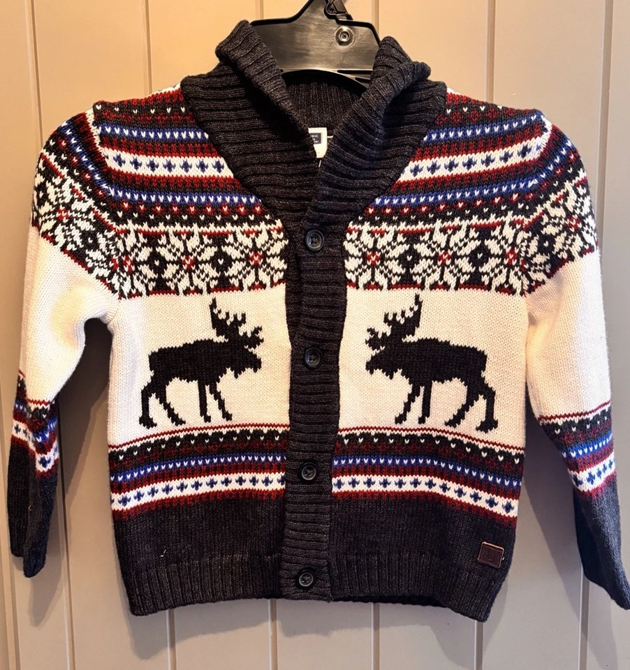 NUEVO CON ETIQUETAS JANIE and JACK Chal Cuello Cárdigan Suéter Fair Isle Navidad Vacaciones 3T Foto 1 de 2