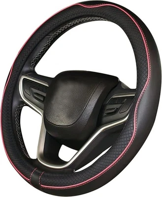 Faux Leather Car Steering Wheel Cover for Suzuki Swift S-Cross Ignis Vitara Black Pink - Image 1 of 4