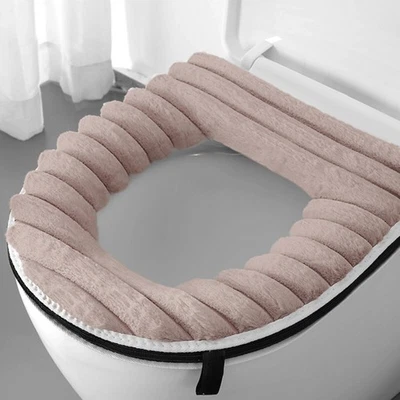 Cubierta de asiento de inodoro imitación piel de conejo calentador alfombrilla cubierta cremallera decoración invierno grueso ↑ Foto 1 de 4