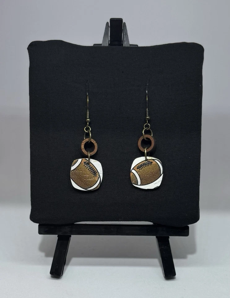 Handmade GENUINE Leather Football Earrings. - Image 1 of 1