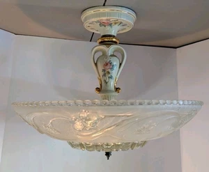 Harmony House Ceiling Fixture 3 Light Frosted Shade Victorian Style/Roses VTG. - Picture 1 of 22