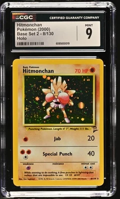 CGC 9 MINT Hitmonchan 2000 Base Set 2 8/130 Holo Pokemon Card - Image 1 of 2