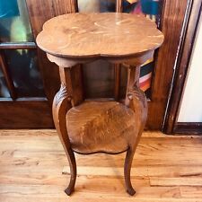 Antique Tiger Oak Pedestal Stand Hall Table Plant Stand Two Levels Beautiful!
