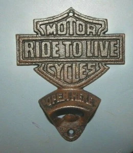 "ABRIDOR DE BOTELLAS RIDE TO LIVE MOTOCYCLES"" Hierro Fundido Montaje en Pared HARLEY Man Cave s - Imagen 1 de 2