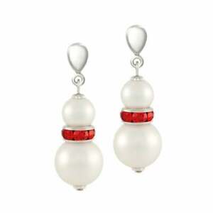 Alpine Red Crystal Shell Pearl Silver Tone Drop Clip On Earrings