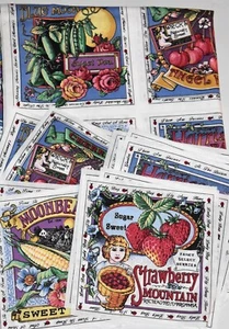 Joan Kessler Secrets of the Garden Quilting Fabric VTG Fruit Labels 48 Blocks - Picture 1 of 5