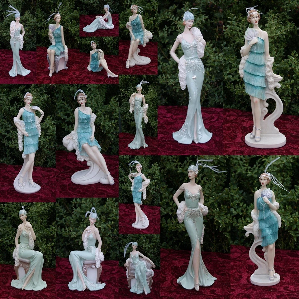 Art Deco Roaring 1920s & Charleston Lady Azure & Aqua Figurines By Leonardo BNIB