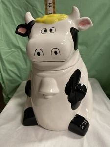 Tarro de galletas de vaca lechera con campana y bufanda y pelo amarillo cerámica/porcelana 11"T - Imagen 1 de 8