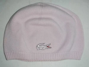 Lacoste Izod Vintage Washed Womens Ladies Light Pink Winter Beanie Skull Hat Cap - Picture 1 of 4
