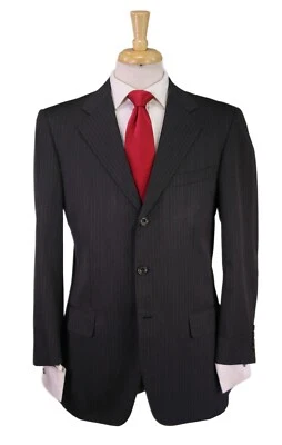 Paul Stuart Suit Charcoal Gray Brown Stripes 3-Btn Wool Suit 40R Flawed - Image 1 of 4