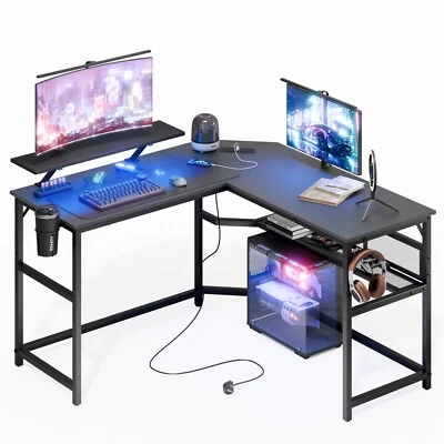 Mondeer L-Shaped Gaming Desk with RGB LED & Charging Station Corner Desk 130*130