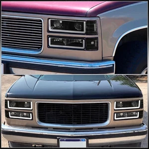 Faro proiettore nero led drl c10 serie C/K Sierra Suburban Yukon 1994-2000 cat eyes - Foto 1 di 9