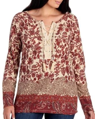 Camisa tejida gofre con cordones de cachemira combo tapioca talla grande 3X AMERICA VINTAGE NUEVA CON ETIQUETAS Foto 1 de 2