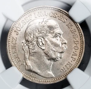 1912, Kigndom of Hungary, Francis Joseph I. Silver 1 Korona Coin. NGC MS-61! - Picture 1 of 3