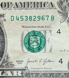 Billete de $1 2021 serie elegante, escalera mixta dispersa completa 2 a 9, D 45382967 B - Imagen 1 de 3