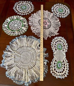 Lot of 6 Vintage presumed Handmade Crocheted Doilies Assorted Sizes And Colors - Picture 1 of 10