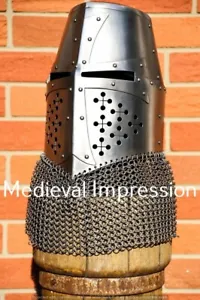Medieval Knight Armor Crusader Templar Helmet Viking chainmail helmet 18 Gauge - Picture 1 of 4
