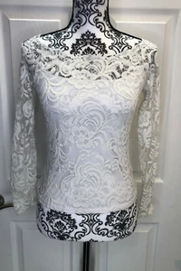 Ambiance Women's Long Sleeve Floral Top Crochet White S Excellent Condition - Picture 1 of 12