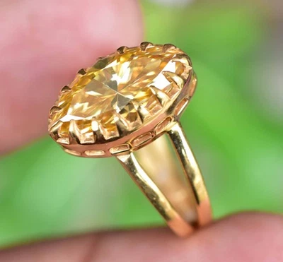 Anillo de plata de ley 925 talla marquesa moissanita amarilla 15,55 TWC certificado Foto 1 de 4