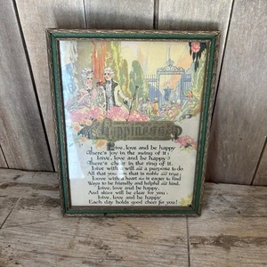 Vintage gerahmter Druck mit Glücksgedicht Buzza Motto 1920er Art Deco 12 x 8 cm - Bild 1 von 5