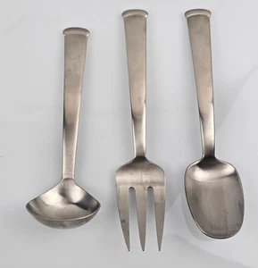 Retroneu 19-10 Korea Stainless 8 1/2" Solid Serving Spoon Ladle Meat Fork Derby - Picture 1 of 3