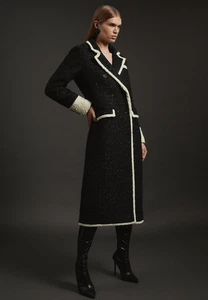 Karen Millen Contrast Double Breasted Tailored Midi Coat Size 8 US - Picture 1 of 6