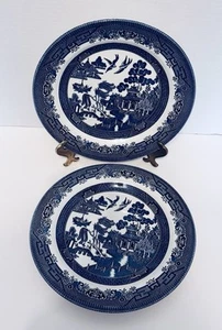 Blue Willow By Churchill England Dinner Plates 10 1/4 inch Fine China Lot of Two - Picture 1 of 13