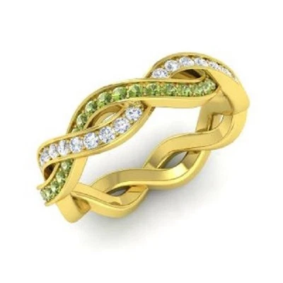 1.08 Ct Natural Peridot & Diamond Wedding Eternity Band 18K Solid Yellow Gold - Image 1 of 4