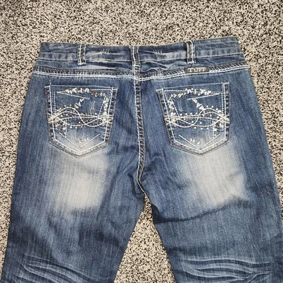 Cowgirl туф с заклепками колючей проволоки Jean, женщин Sz 34 x 33, эластичной Darkwash выцветания загрузки - Изображение 1 из 4